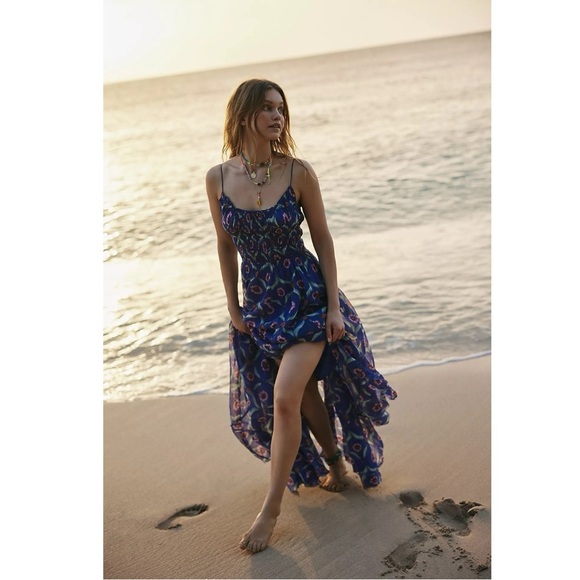 Free People FP One Ciella Maxi Dress Blue Small NWT Bohemian Fairy Floral Spring - Picture 3 of 17